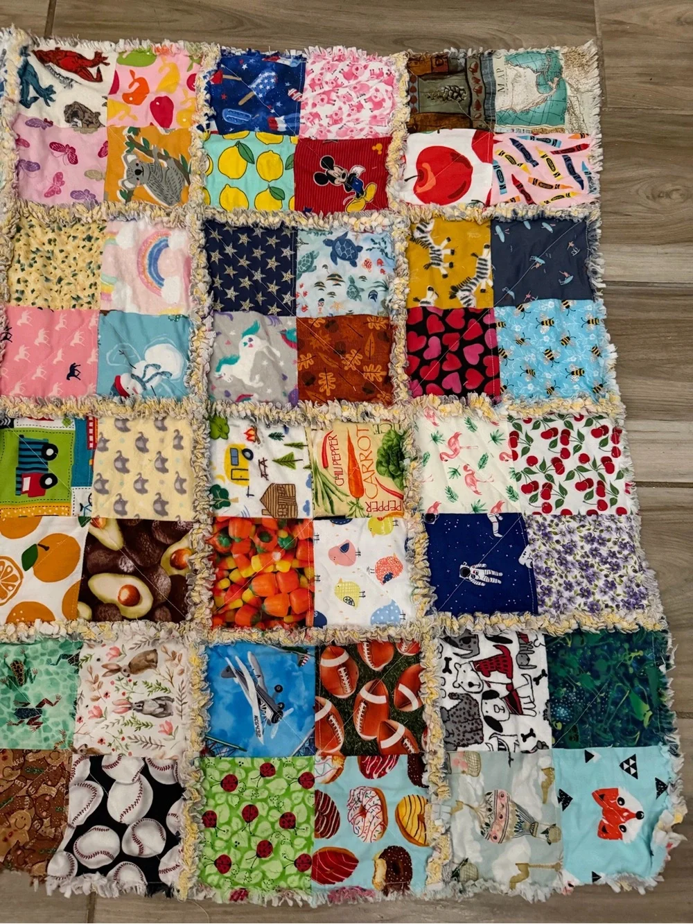 Colorful Patchwork Rag Quilt - Fun Mixed Prints - Picture 3 of 4